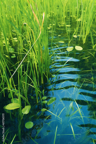 Grass in the water. AI generative