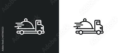food delivery line icon in white and black colors. food delivery flat vector icon from food delivery collection for web, mobile apps and ui.