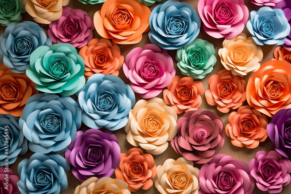Backdrop of multicolor paper roses