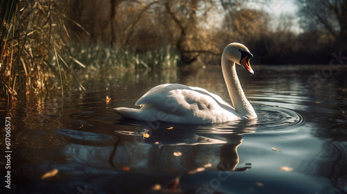 swan on the lake made by midjeorney