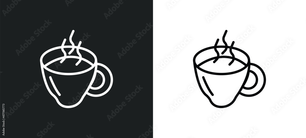 warm black mug line icon in white and black colors. warm black mug flat vector icon from warm mug collection for web, mobile apps and ui.