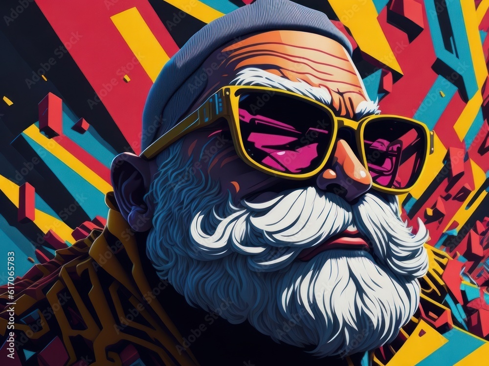 Bright hipster Santa Claus in sun glasses, AI Generated