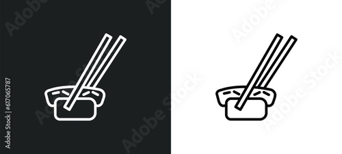 sushi and chopsticks line icon in white and black colors. sushi and chopsticks flat vector icon from sushi chopsticks collection for web, mobile apps ui.