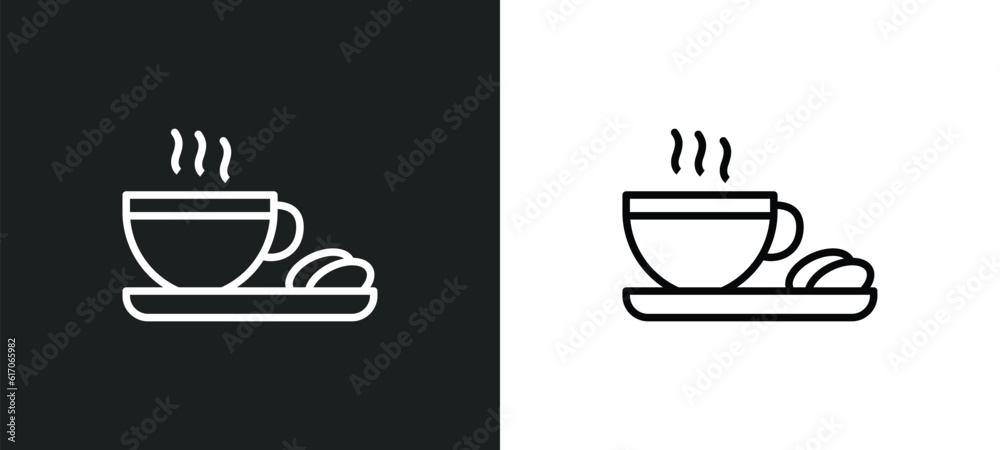 warm cup and plate line icon in white and black colors. warm cup and plate flat vector icon from warm cup plate collection for web, mobile apps ui. warm cup and plate line icon in white and black colors. warm cup and plate flat vector icon from warm cup plate collection for web, mobile apps ui.