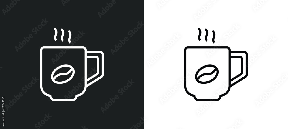 hot coffee cup line icon in white and black colors. hot coffee cup flat vector icon from hot coffee cup collection for web, mobile apps and ui. hot coffee cup line icon in white and black colors. hot coffee cup flat vector icon from hot coffee cup collection for web, mobile apps and ui.