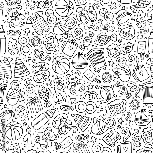 Cartoon cute doodles hand drawn Baby seamless pattern.