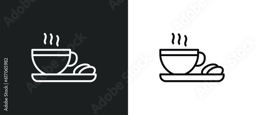 warm cup and plate line icon in white and black colors. warm cup and plate flat vector icon from warm cup plate collection for web, mobile apps ui.