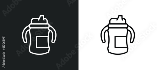 sippy cup line icon in white and black colors. sippy cup flat vector icon from sippy cup collection for web, mobile apps and ui.