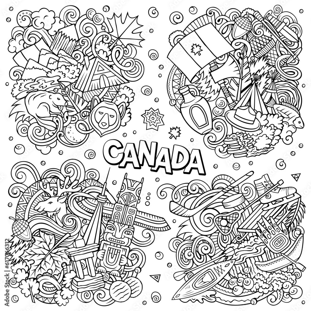 Canada Country cartoon vector doodle designs set.