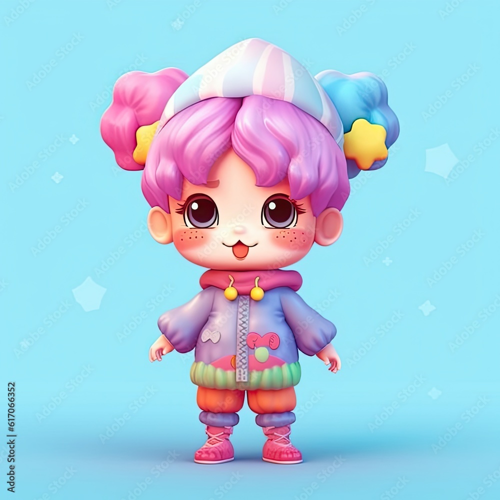 Cute Clown character illustration. Colorful kawaii style design. Generative AI Cute Clown character illustration. Colorful kawaii style design. Generative AI