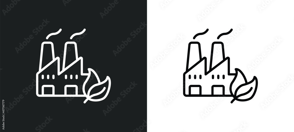 sustainable factory line icon in white and black colors. sustainable factory flat vector icon from sustainable factory collection for web, mobile apps and ui.