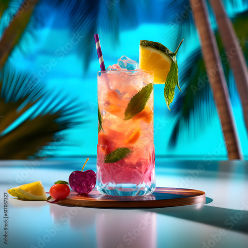colorful cocktail with summer background