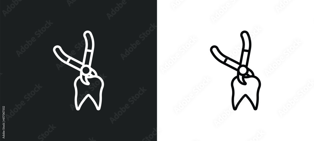 tooth extraction line icon in white and black colors. tooth extraction flat vector icon from tooth extraction collection for web, mobile apps and ui.