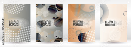 Set of Abstract Cover with Gradient Mesh Holographic Circles. Hipster Graphic Template Design with Lines, Dots, Round Shapes. Innovation Style for your Business Cover.