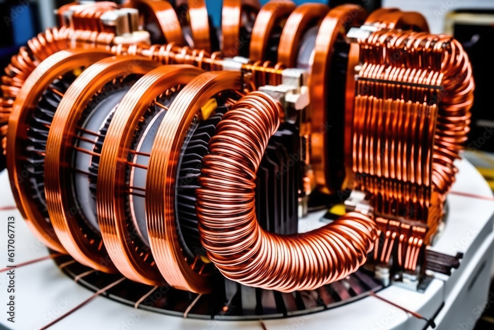 Modern big copper transformer. Generative AI Modern big copper transformer. Generative AI