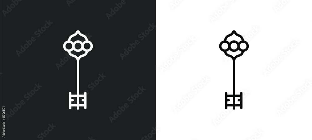antique key line icon in white and black colors. antique key flat vector icon from antique key collection for web, mobile apps and ui. antique key line icon in white and black colors. antique key flat vector icon from antique key collection for web, mobile apps and ui.