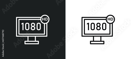 1080p hd tv line icon in white and black colors. 1080p hd tv flat vector icon from 1080p hd tv collection for web, mobile apps and ui.