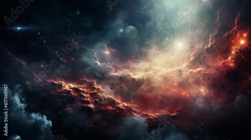 Deep space. Science fiction wallpaper, planets, stars, galaxies and nebulas, Generative Ai