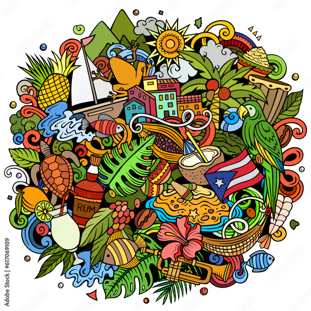 Puerto Rico cartoon doodle illustration. Funny Puerto-Rican design ...