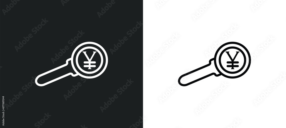 yen business search line icon in white and black colors. yen business search flat vector icon from yen business search collection for web, mobile apps and ui. yen business search line icon in white and black colors. yen business search flat vector icon from yen business search collection for web, mobile apps and ui.