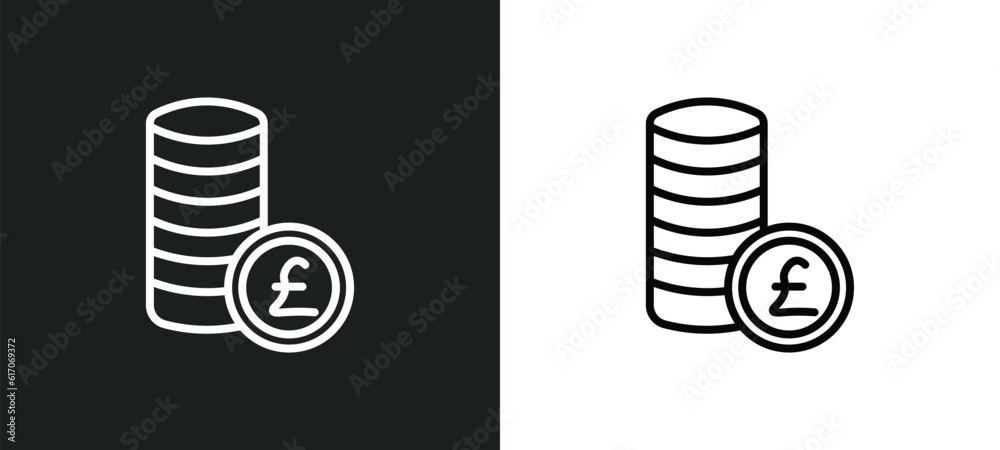pounds coins stack line icon in white and black colors. pounds coins stack flat vector icon from pounds coins stack collection for web, mobile apps and ui. pounds coins stack line icon in white and black colors. pounds coins stack flat vector icon from pounds coins stack collection for web, mobile apps and ui.