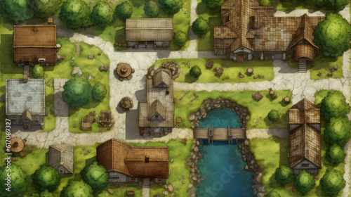 RPG Fantasy Top Down City Battle Map, Village Themed Video Games Illustration, Roleplaying Fantasy Tabletop © Keitma