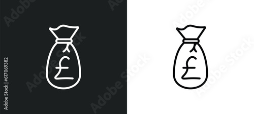 pounds money bag line icon in white and black colors. pounds money bag flat vector icon from pounds money bag collection for web, mobile apps and ui.