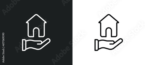 home insurance line icon in white and black colors. home insurance flat vector icon from home insurance collection for web, mobile apps and ui.