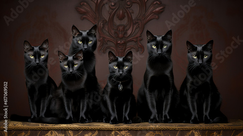 Elegant Bombay Cat Ensemble: A Portrait of Feline Beauty