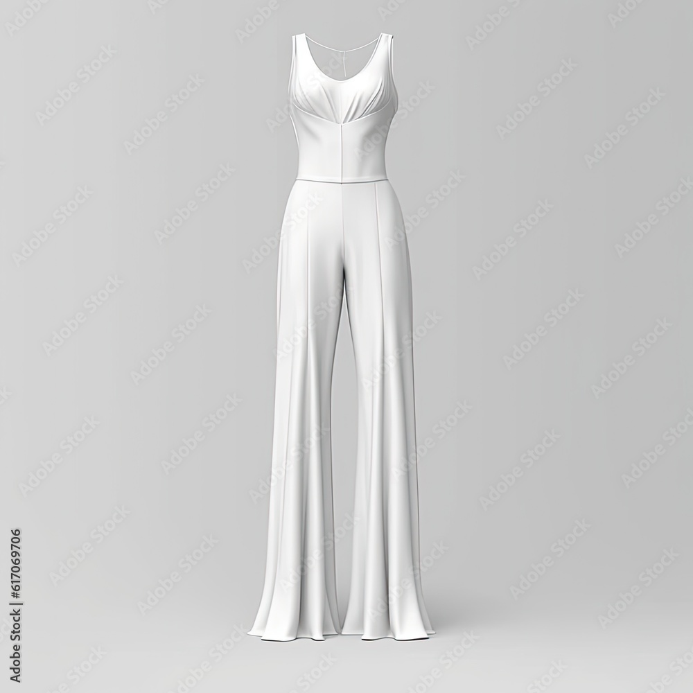 Wide-leg jumpsuit fashion clothes isolated on white background. White mockup clothing. Generative AI Wide-leg jumpsuit fashion clothes isolated on white background. White mockup clothing. Generative AI
