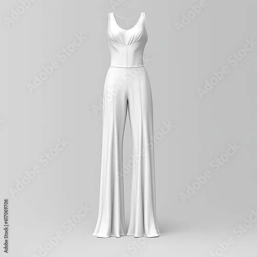 Wide-leg jumpsuit fashion clothes isolated on white background. White mockup clothing. Generative AI
