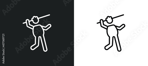 man throwing javelin line icon in white and black colors. man throwing javelin flat vector icon from man throwing javelin collection for web, mobile apps and ui.