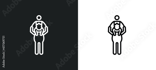 piggyback a kid line icon in white and black colors. piggyback a kid flat vector icon from piggyback a kid collection for web, mobile apps and ui.