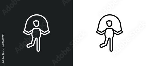 rope jumping line icon in white and black colors. rope jumping flat vector icon from rope jumping collection for web, mobile apps and ui.