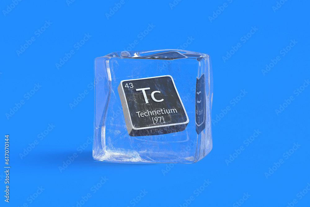 Technetium Tc chemical element of periodic table in ice cube. Symbol of chemistry element. 3d render Technetium Tc chemical element of periodic table in ice cube. Symbol of chemistry element. 3d render