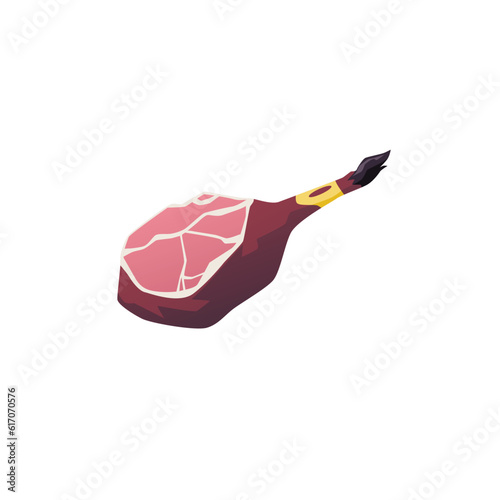 Vector isolated illustration of Prosciutto hamlog is traditional Spanish food, Large tasty piece of pork on white background