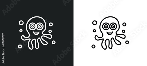 octopus line icon in white and black colors. octopus flat vector icon from octopus collection for web, mobile apps and ui.