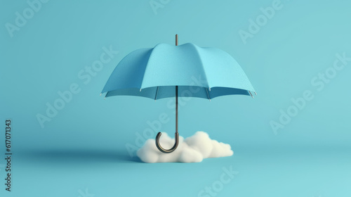 A blue umbrella resting on a fluffy white cloud