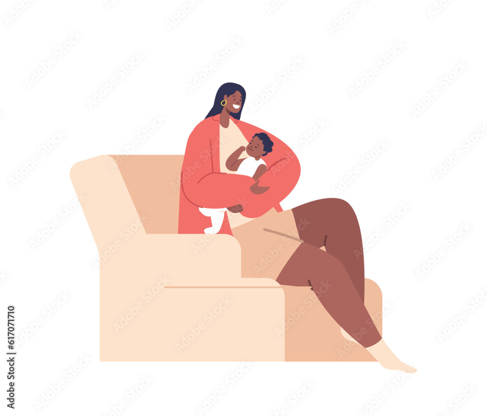 Proud Black Woman Cradling Her Precious Newborn While Seated On A Comfortable Armchair, Exuding Warmth