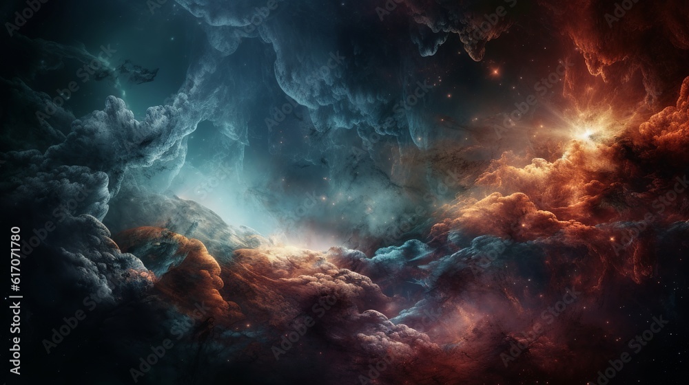 Deep space. Science fiction wallpaper, planets, stars, galaxies and nebulas, Generative Ai