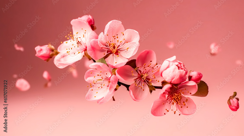 Sakura flowers on a pink background, generative AI.