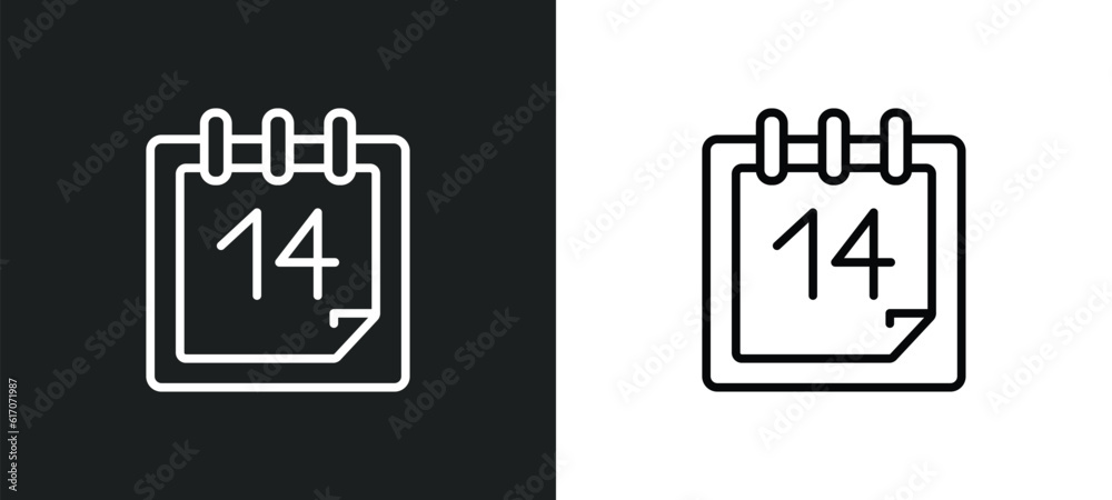 daily calendar day 14 line icon in white and black colors. daily calendar day 14 flat vector icon from daily calendar day 14 collection for web, mobile apps and ui. daily calendar day 14 line icon in white and black colors. daily calendar day 14 flat vector icon from daily calendar day 14 collection for web, mobile apps and ui.