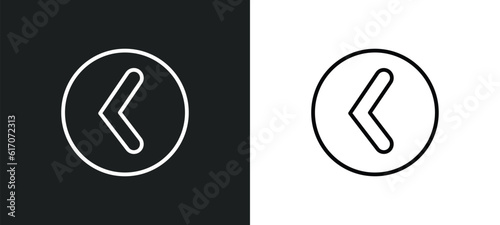 round left button line icon in white and black colors. round left button flat vector icon from round left button collection for web, mobile apps and ui.