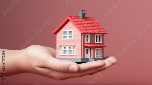 A person holding a miniature house in their palms