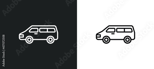 minivan line icon in white and black colors. minivan flat vector icon from minivan collection for web, mobile apps and ui.