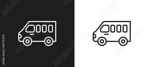 minibus line icon in white and black colors. minibus flat vector icon from minibus collection for web, mobile apps and ui.
