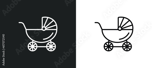 baby trolley line icon in white and black colors. baby trolley flat vector icon from baby trolley collection for web, mobile apps and ui.
