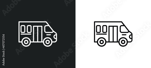school van line icon in white and black colors. school van flat vector icon from school van collection for web, mobile apps and ui.