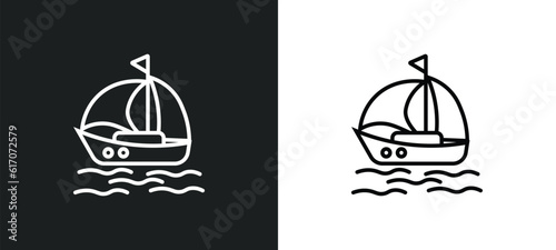 sailing boat with veils line icon in white and black colors. sailing boat with veils flat vector icon from sailing boat with veils collection for web, mobile apps and ui.