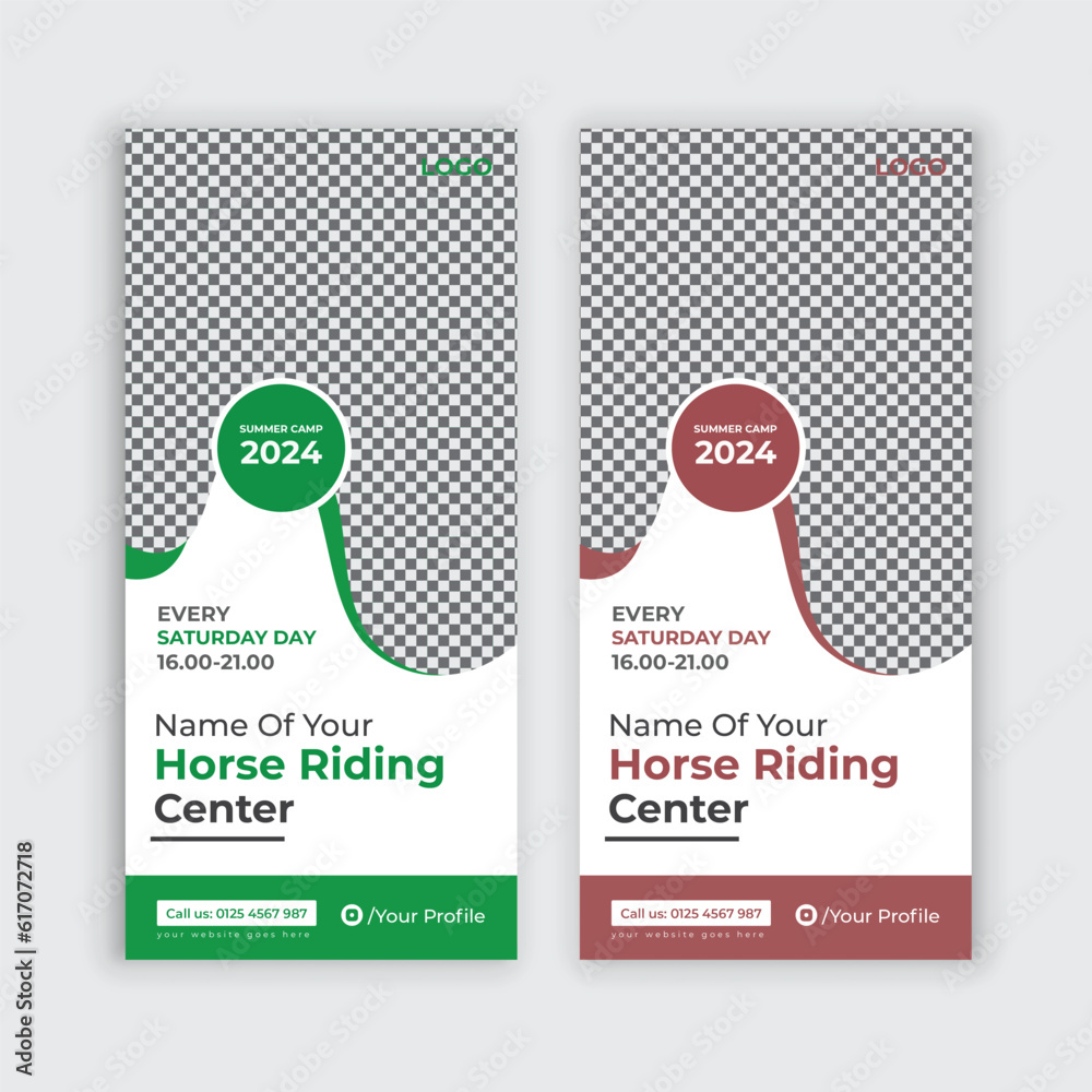 Vetor de Horseback riding lesson Dl flyer template or Horse Farm Rack